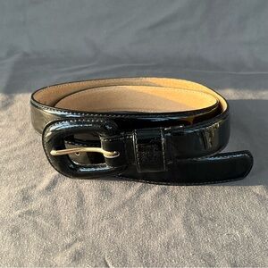 Vintage 80s Anne Klein Oroton Women’s M Black Patent Leather Belt Retro Buckle